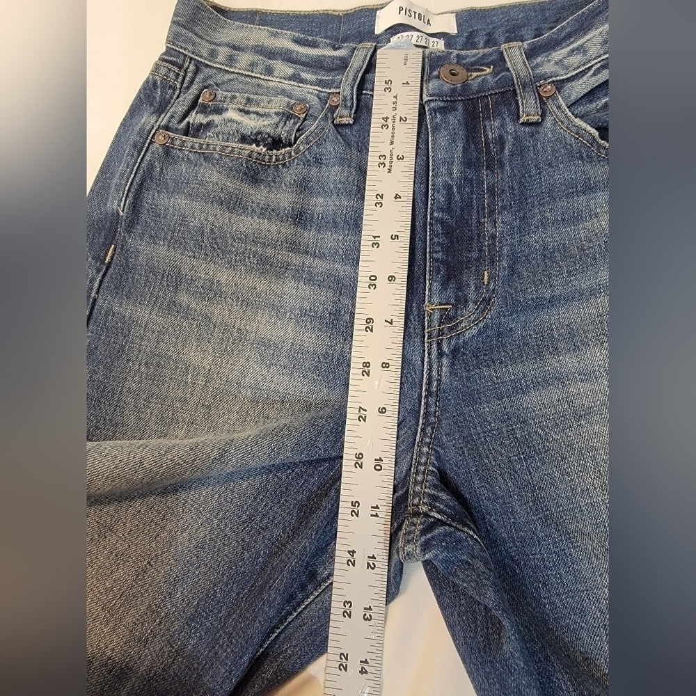 PISTOLA High Rise 27-in light knee distressing, vintage fading slim straight cut - Picture 4 of 11